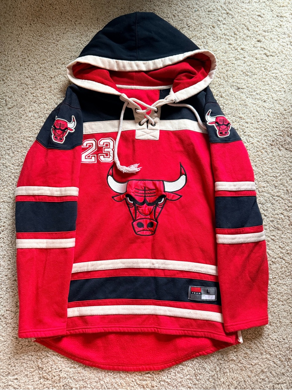 Chicago Bulls Michael Jordan #23 Hockey Lace Up Hoodie Jersey Men’s L